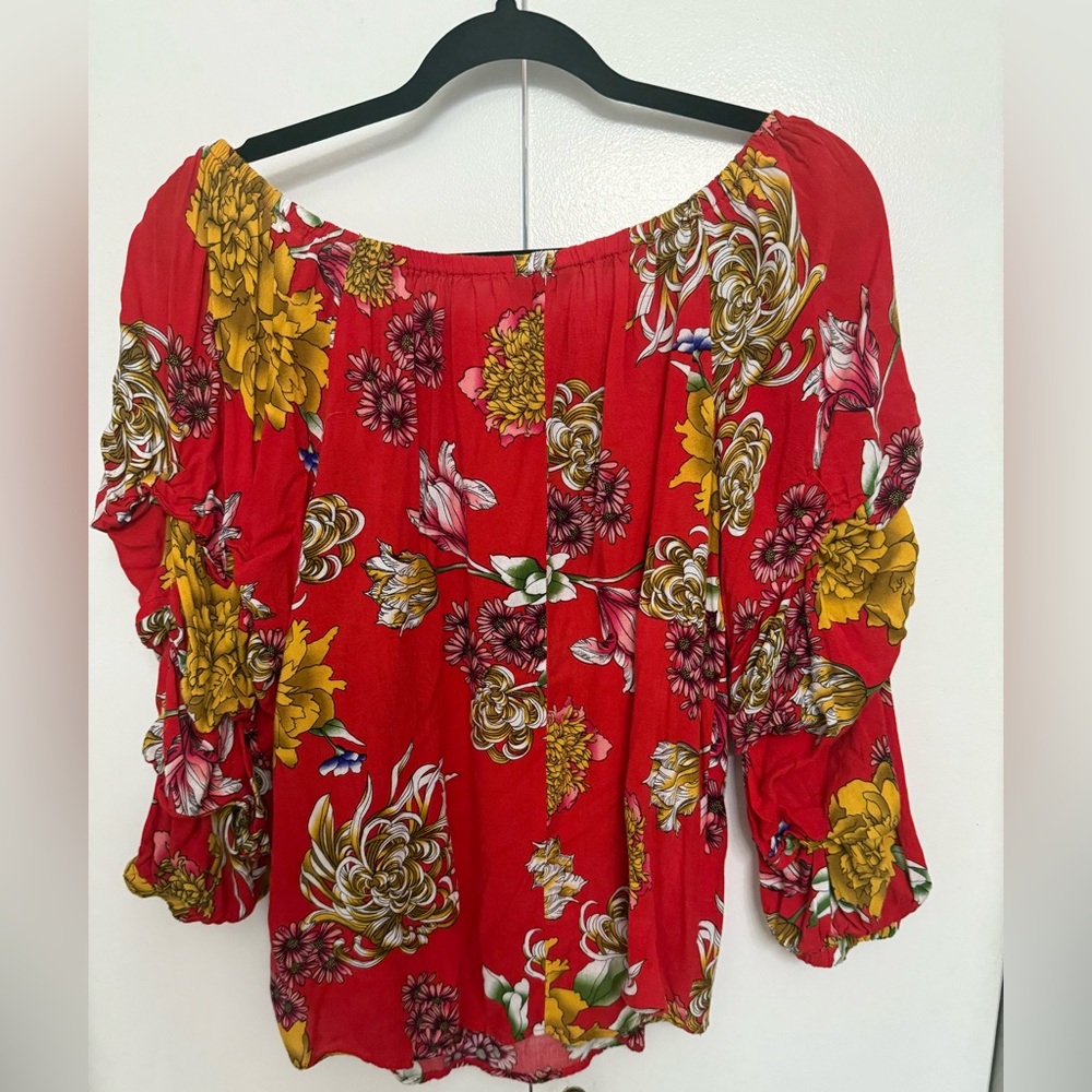 Unique Spectrum Red Floral Blouse